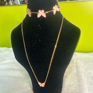 Gold butterfly necklace set